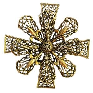 ART Arthur Pepper‎  Maltese Cross Brooch Vintage Filigree Ornate Statement Pin